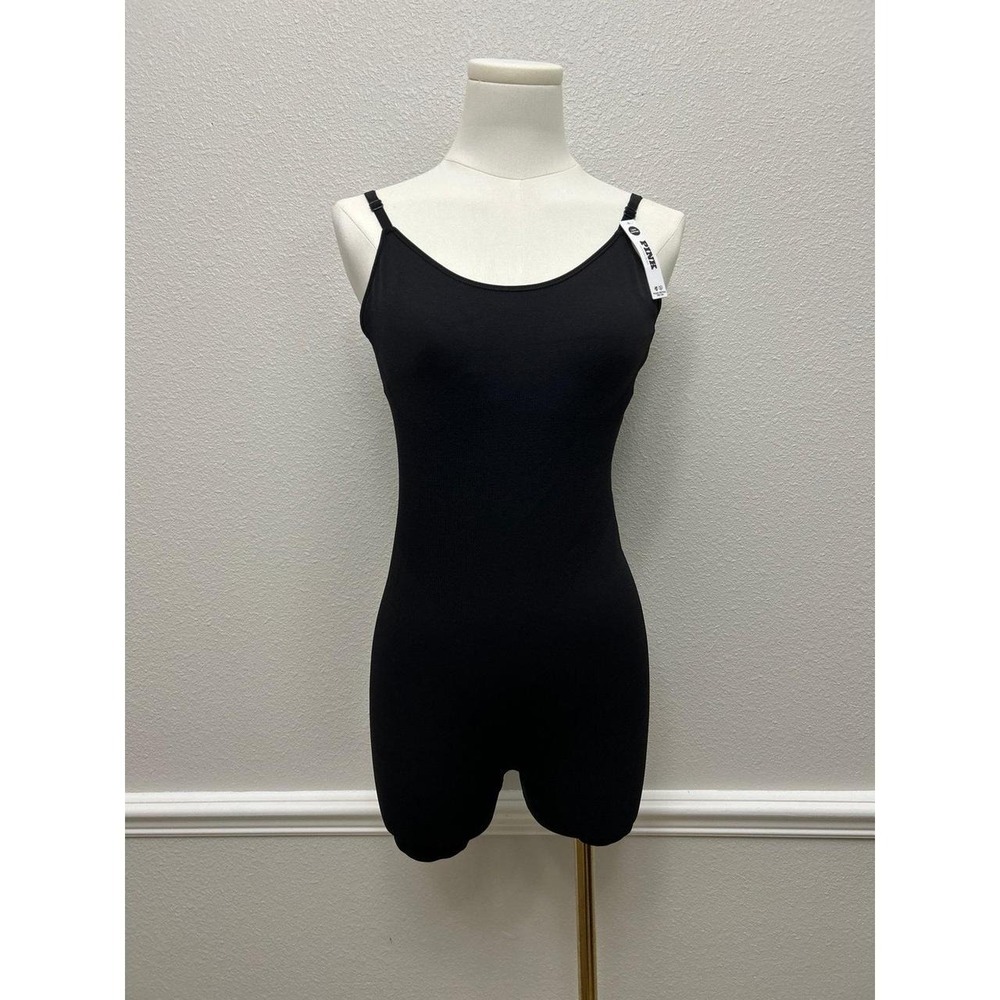 NWT Victoria's Secret PINK Seamless Romper Bodysuit Black Adjustable Straps S